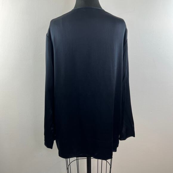 VINTAGE Elie Tahari Black Top Silk Split-Neck Bell Sleeve Pullover Size Large L - Picture 8 of 10